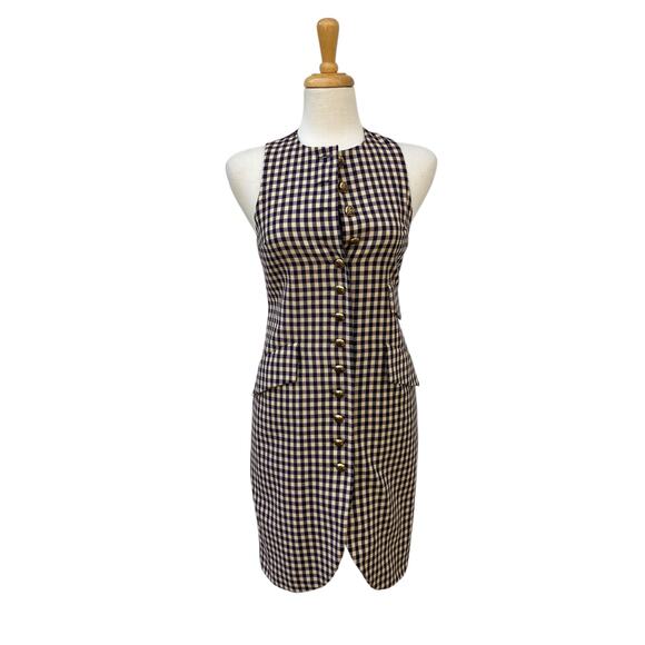 Anna Sui Dresses & Skirts - Anna Sui Shift Dress Sm Wool Purple Black Checkered Sleeveless Preppy Academia